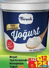 BİRŞAH TAM KIVAMINDA YOĞURT 3 KG fiyat ve kampanya bilgisi